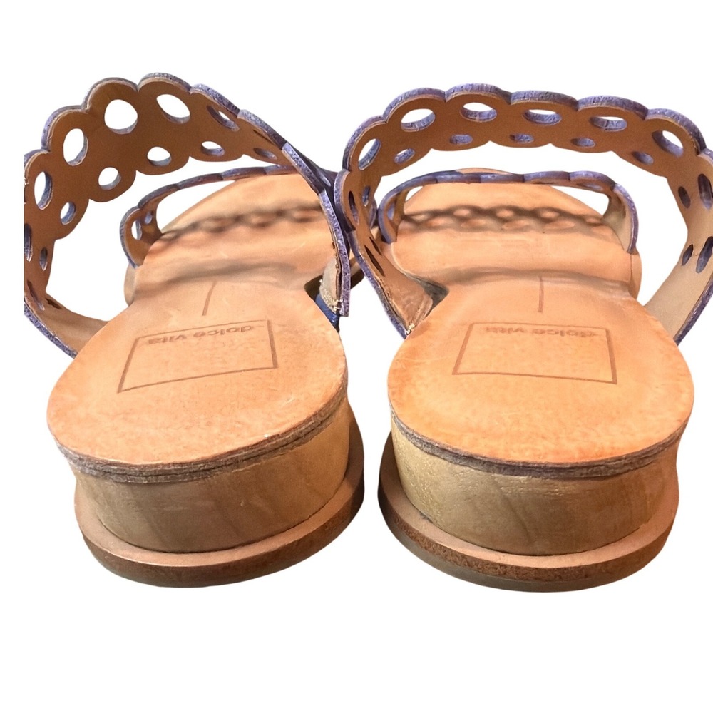Dolce Vita Purple Leather Scalloped Laser Cut Slide Sandals Low Wedge Womens 7.5 - Picture 3 of 6